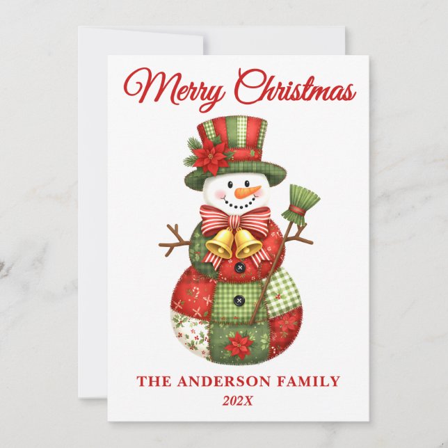 Patchwork Snowman Christmas Feiertagskarte (Vorderseite)