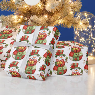 Patchwork Snowman Christmas Geschenkpapier