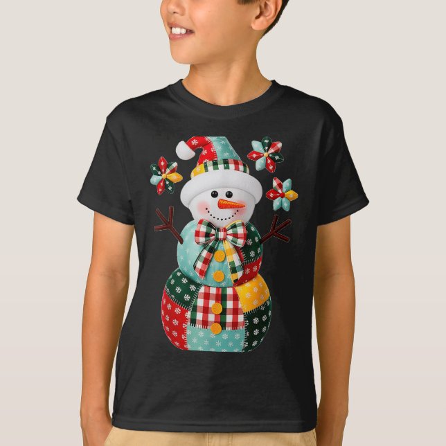 Patchwork Snowman Christmas Preppy Cute Xmas Men W T-Shirt (Vorderseite)
