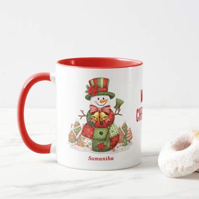 Patchwork Snowman Christmas Tasse (Mit Donut)