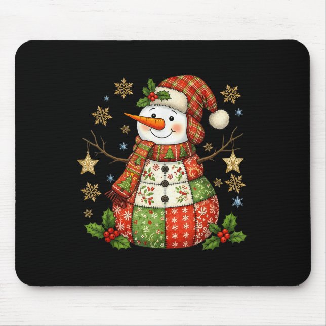 Patchwork Snowman Preppy Girly Christmas Xmas Holi Mousepad (Vorne)