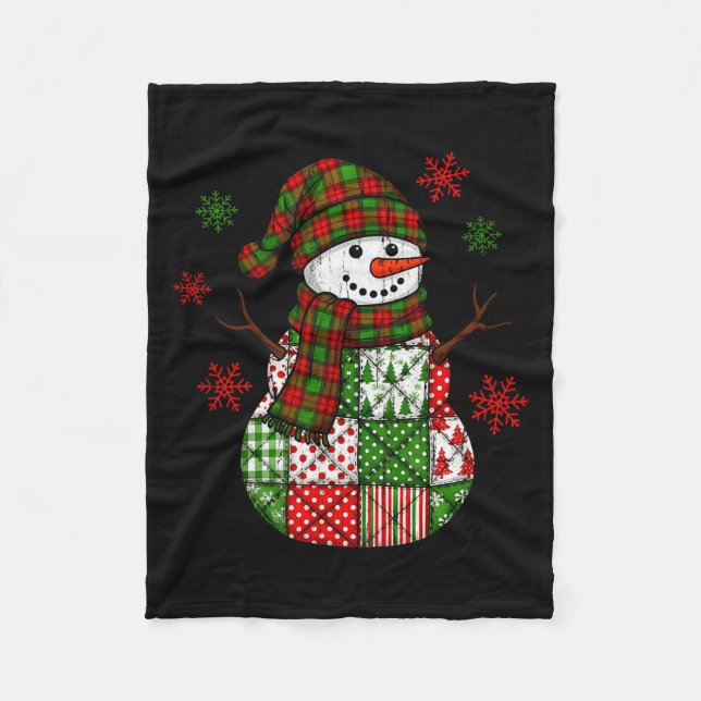 Patchwork Snowman, Retro Funny Christmas  Fleecedecke (Vorderseite)