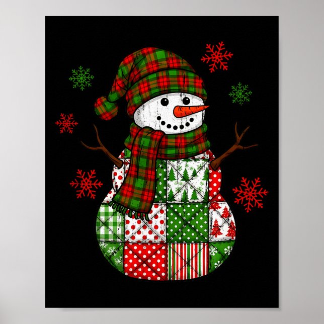Patchwork Snowman, Retro Funny Christmas  Poster (Vorne)