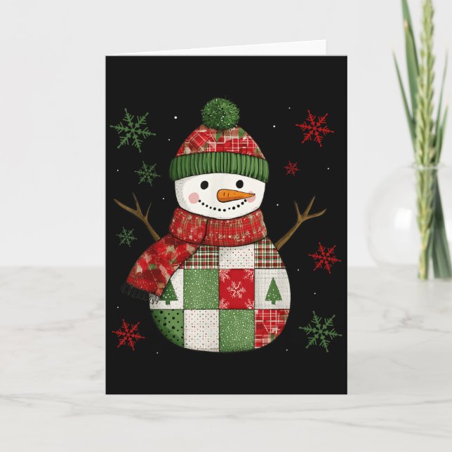 Patchwork Snowman Retro Funny Christmas Snowman Ho Karte (Vorderseite)