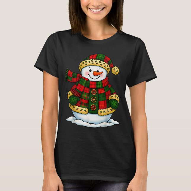 Patchwork Snowman Retro Funny Christmas Snowman Ho T-Shirt (Vorderseite)