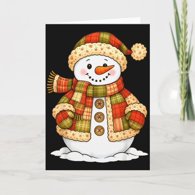 Patchwork Snowman Retro Funny Snowman Holiday Chri Karte (Vorderseite)