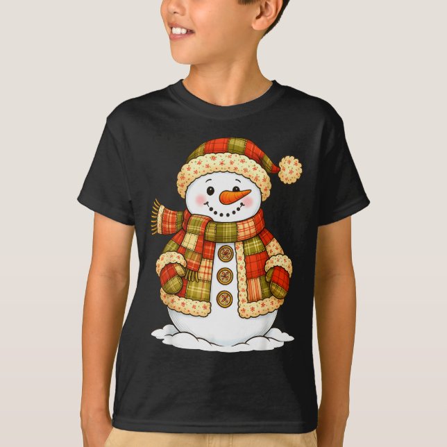 Patchwork Snowman Retro Funny Snowman Holiday Chri T-Shirt (Vorderseite)