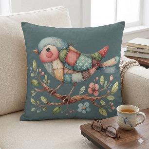 Patchwork Songbird auf der blühenden Zweigstelle Kissen