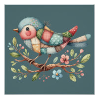 Patchwork Songbird auf der blühenden Zweigstelle