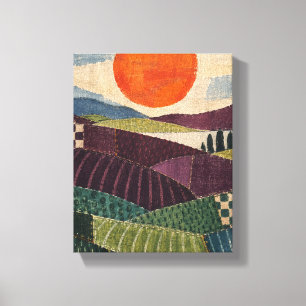 Patchwork-Sonne über Pflaumenfeldern - Textile Vol Leinwanddruck
