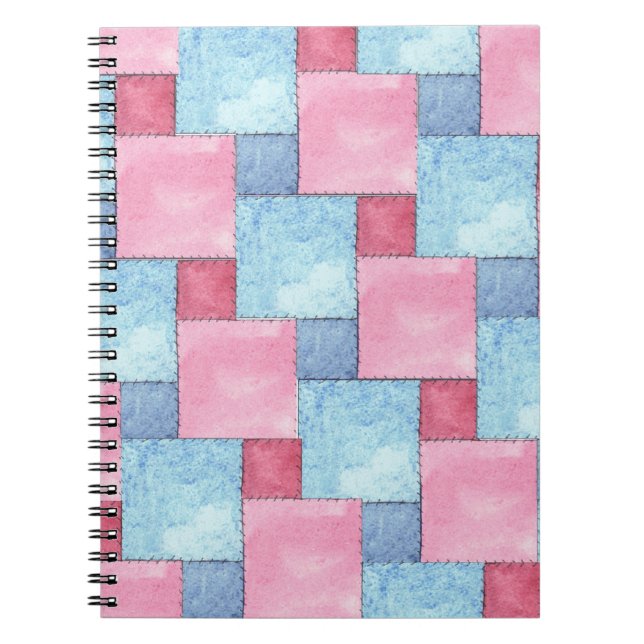 Patchwork Spiral Notebook, Pinks, Blues Notizblock (Vorderseite)