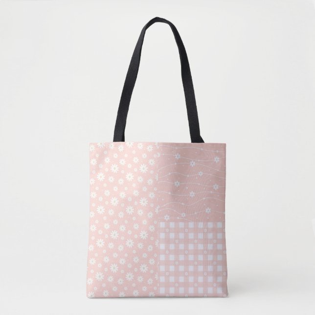 Patchwork Spring Pastell Pink Muster Tote Beutel (Vorderseite)