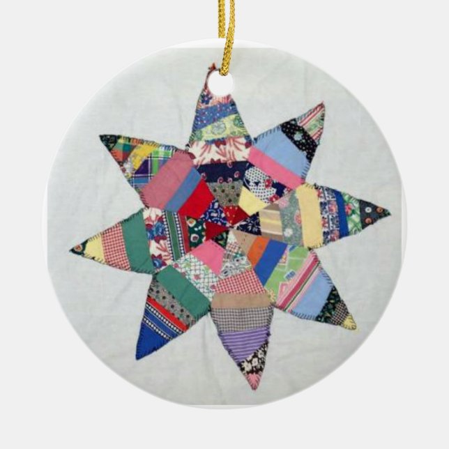 Patchwork star-Quilt-Urlaubsornament Keramik Ornament (Vorne)