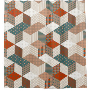 Patchwork Stars Vintag Brown Green Duschvorhang