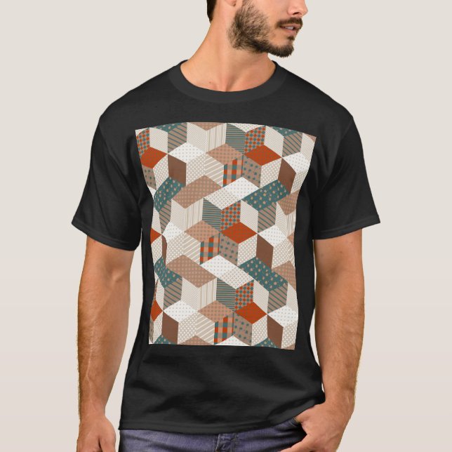 Patchwork Stars Vintag Brown Green T-Shirt (Vorderseite)