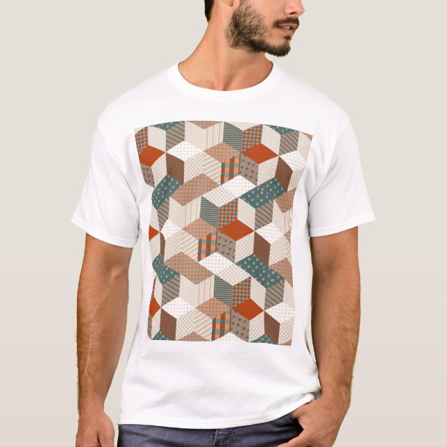 Patchwork Stars Vintag Brown Green T-Shirt (Vorderseite)