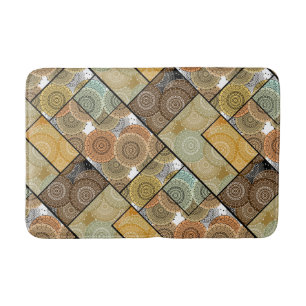 Patchwork Steppdecke Keramik Fliesen Kreise Mandal Badematte