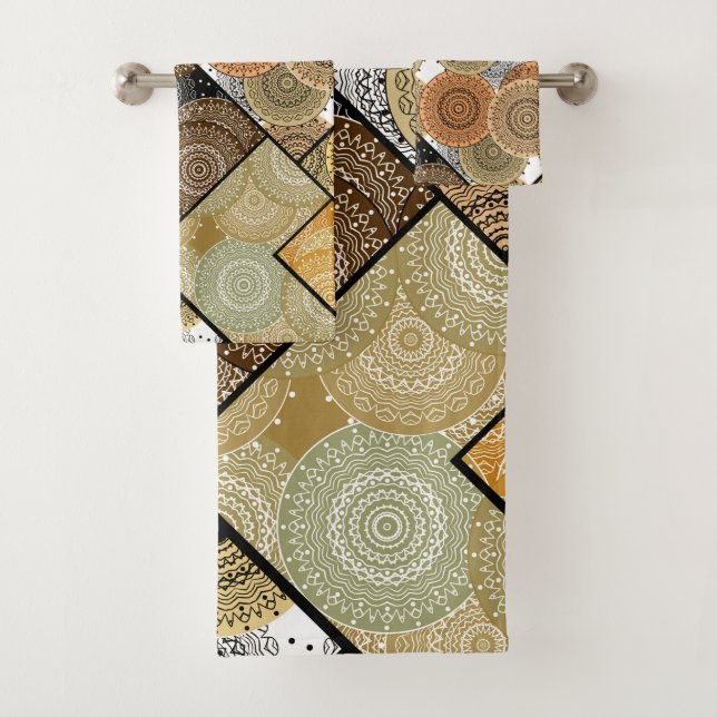 Patchwork Steppdecke Keramik Fliesen Kreise Mandal Badhandtuch Set (Insitu)