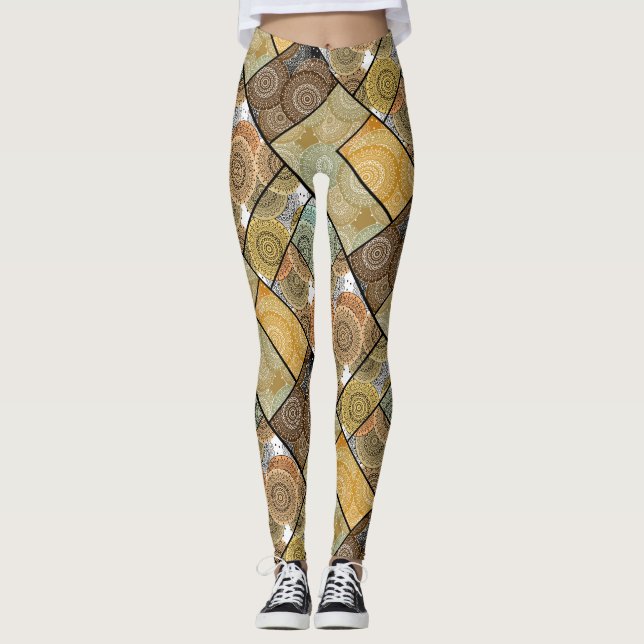 Patchwork Steppdecke Keramik Fliesen Kreise Mandal Leggings (Vorderseite)