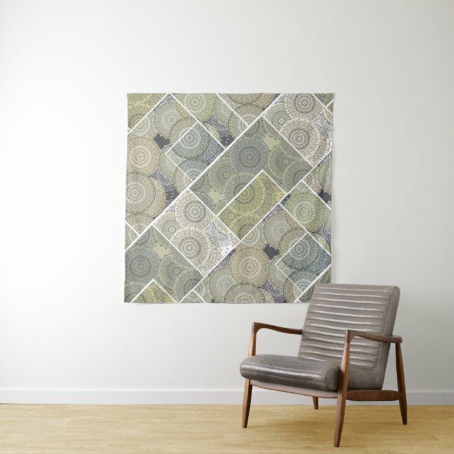 Patchwork Steppdecke Keramik Fliesen Kreise Mandal Wandteppich (Beispiel (Horizontal))