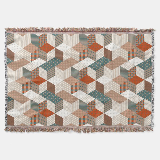 Patchwork-Sterne Vintage Braun Grün Decke (Vorderseite)