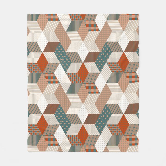 Patchwork-Sterne Vintage Braun Grün Fleecedecke (Vorderseite)