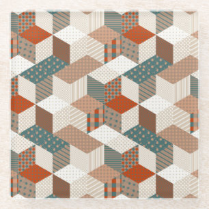 Patchwork-Sterne Vintage Braun Grün Glasuntersetzer