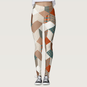 Patchwork-Sterne Vintage Braun Grün Leggings
