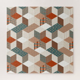 Patchwork-Sterne Vintage Braun Grün Puzzle