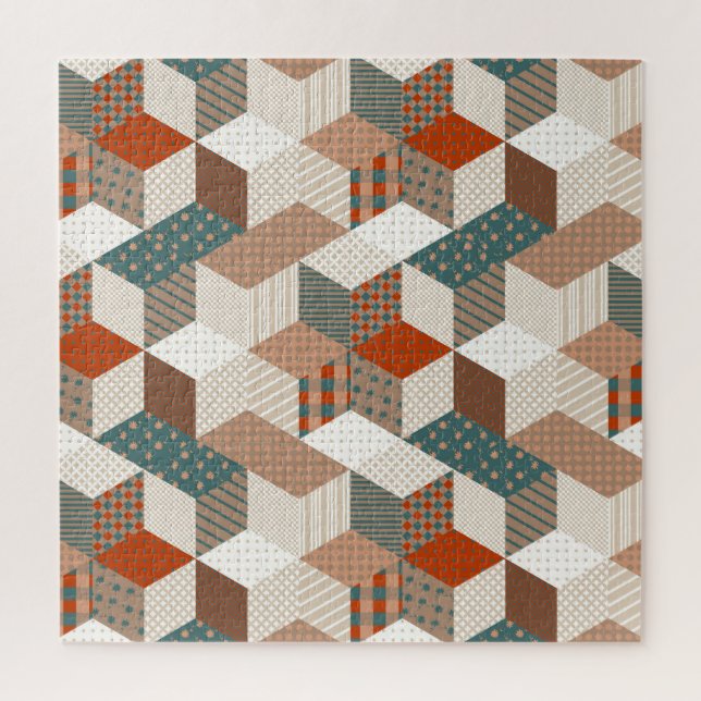 Patchwork-Sterne Vintage Braun Grün Puzzle (Vertikal)