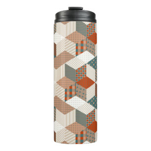 Patchwork-Sterne Vintage Braun Grün Thermosbecher