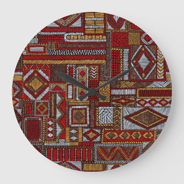 Patchwork-Stil bestickter ethnischer Druck Große Wanduhr (Vorderseite)