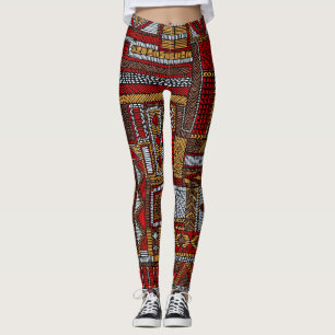 Patchwork-Stil bestickter ethnischer Druck Leggings