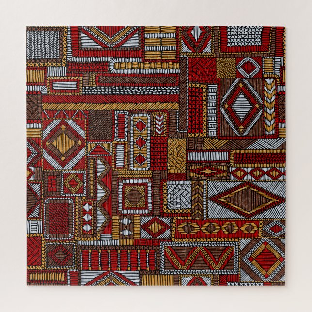 Patchwork-Stil bestickter ethnischer Druck Puzzle (Vertikal)