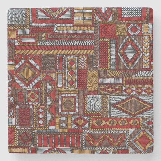 Patchwork-Stil bestickter ethnischer Druck Steinuntersetzer (Vorderseite)
