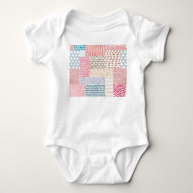 Patchwork-Stil Süßes Doodle-Muster Baby Strampler (Vorderseite)