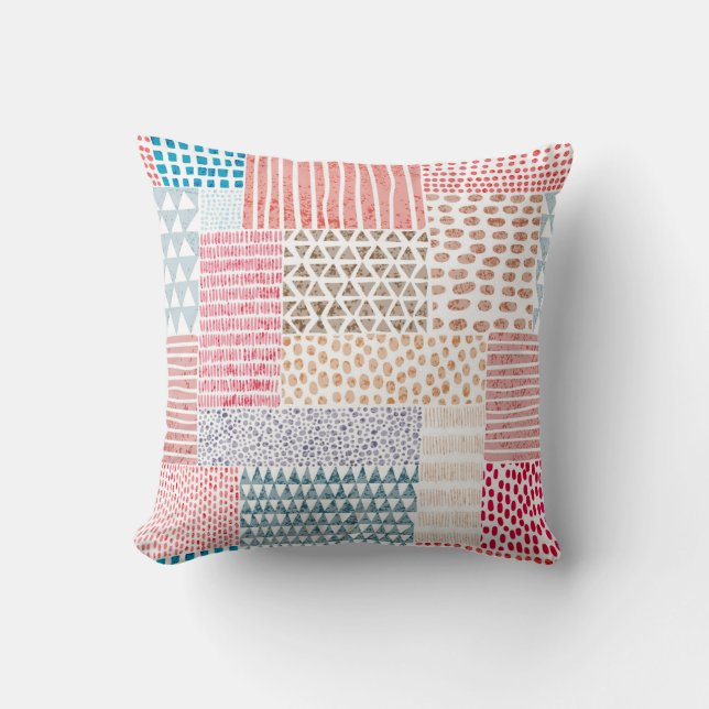 Patchwork-Stil Süßes Doodle-Muster Kissen (Vorderseite)