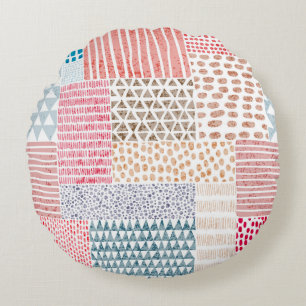 Patchwork-Stil Süßes Doodle-Muster Rundes Kissen