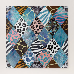Patchwork-Stil, Wasserfarben-Collage-Muster. Puzzle
