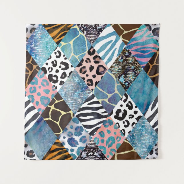 Patchwork-Stil, Wasserfarben-Collage-Muster. Wandteppich (Vorderseite)