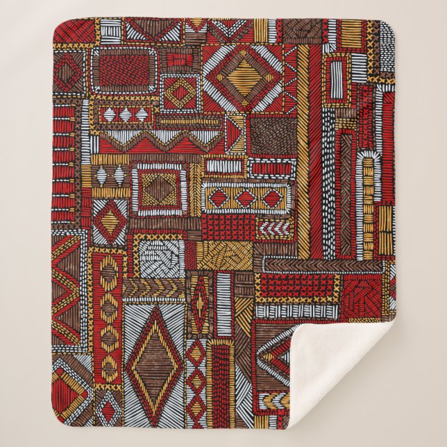 Patchwork Style bestickt Ethnic Print Sherpadecke (Vorderseite)