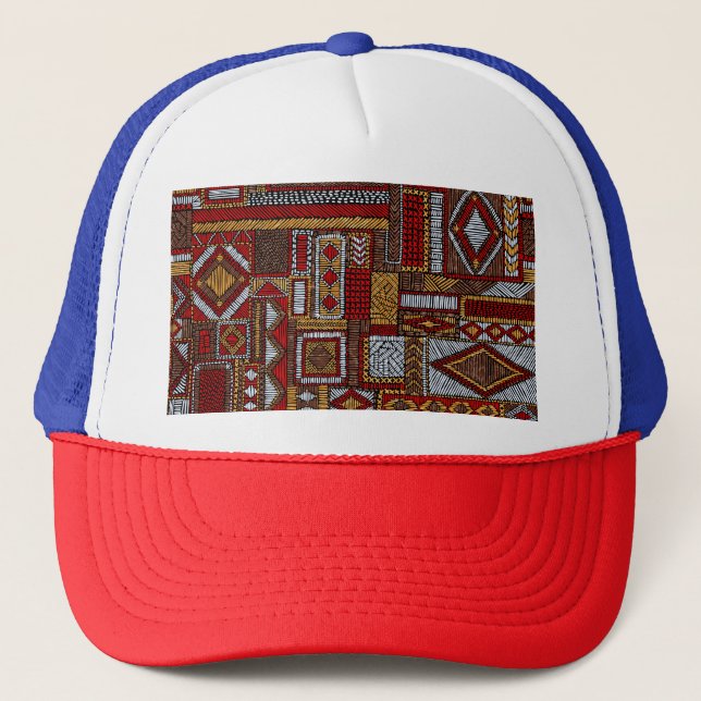 Patchwork Style bestickt Ethnic Print Truckerkappe (Vorderseite)