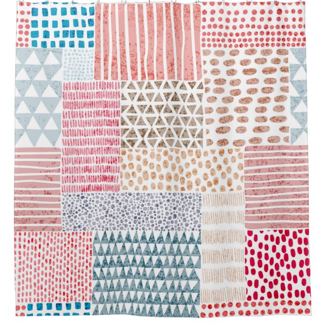 Patchwork Style Niedlich Doodle Muster Duschvorhang (Vorderseite)