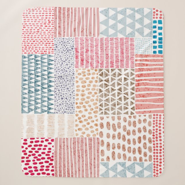 Patchwork Style Niedlich Doodle Muster Sherpadecke (Vorderseite)