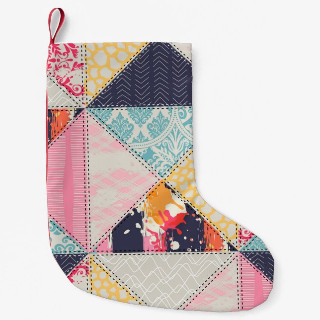 Patchwork Style: Vielseitiges Nahtloses Design. Kleiner Weihnachtsstrumpf (Vorderseite)