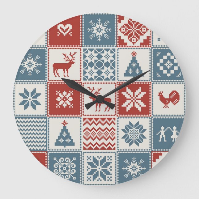 Patchwork Style: Weihnachts-Ziermuster Große Wanduhr (Vorderseite)