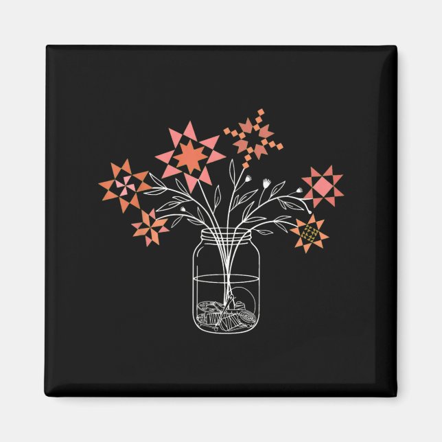 Patchwork sy Glas Lustiger Quiltblock Blumen Magnet (Vorne)
