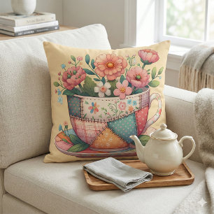 Patchwork-Tasse mit wunderlichen Blumen Kissen