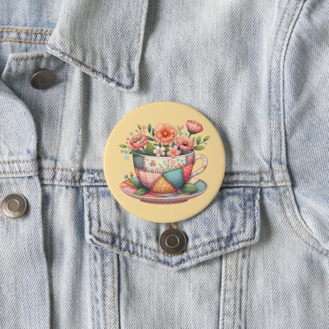 Patchwork-Teacup mit Whimsical-Blume Button (Beispiel)