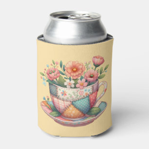Patchwork-Teacup mit Whimsical-Blume Dosenkühler